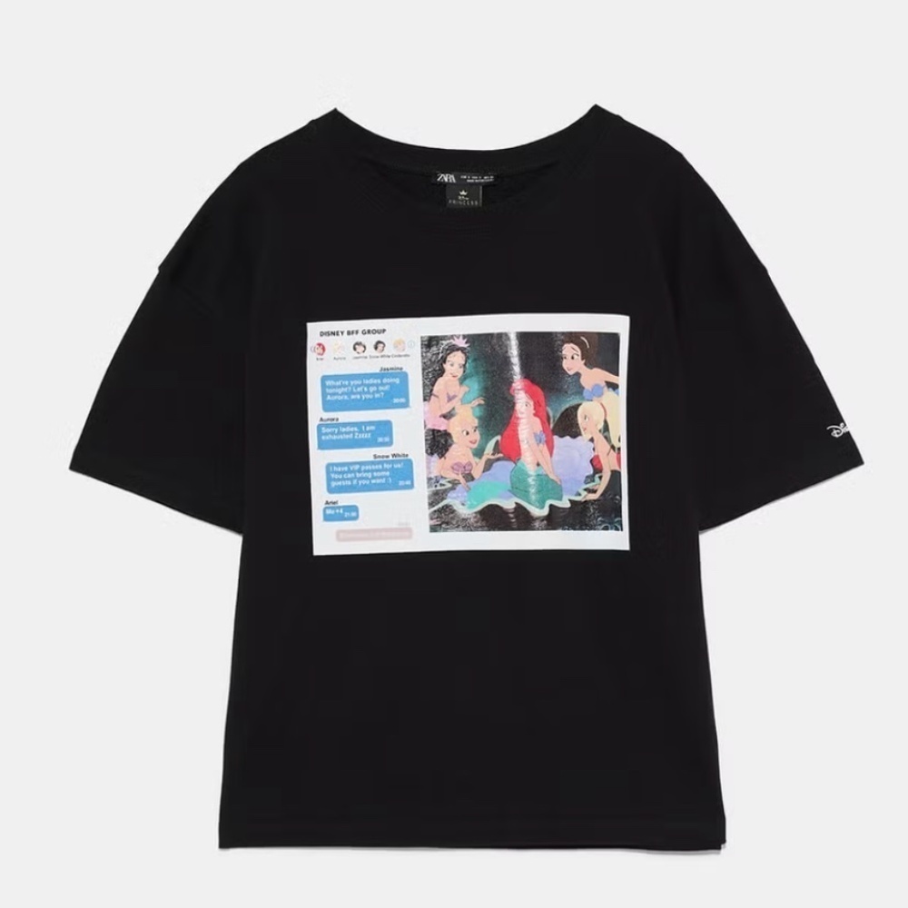 Rare ZARA Disney Princess Group Chat Tee – Black – Size Large